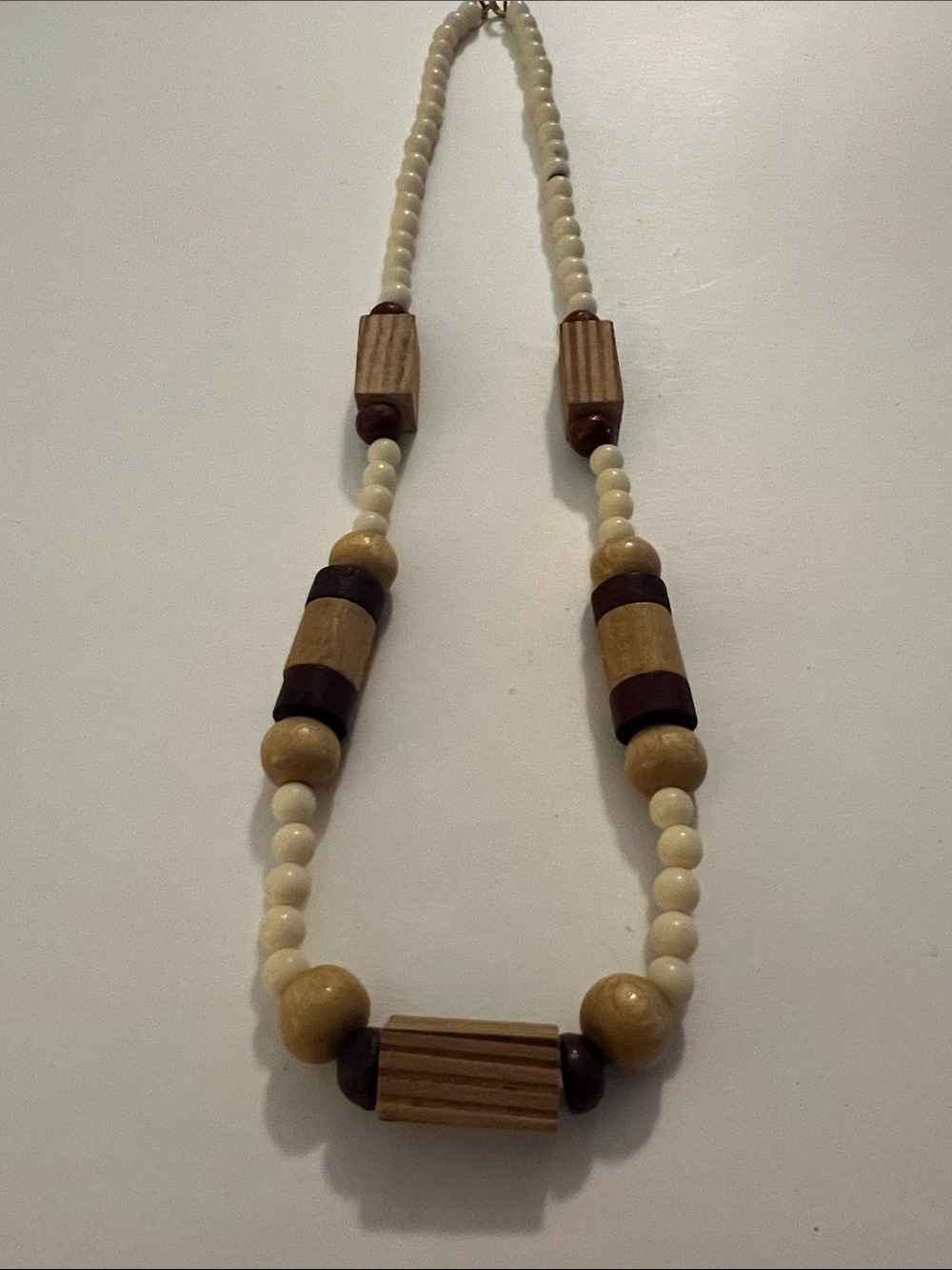 Cream and Natural Wood Beaded Necklace - Women's Jewelry